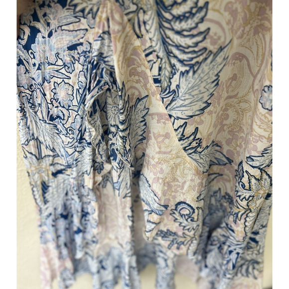 Free People Forever Yours Floral Maxi Dress M Blue Smocked Boho Fairy Vacation - Picture 10 of 14